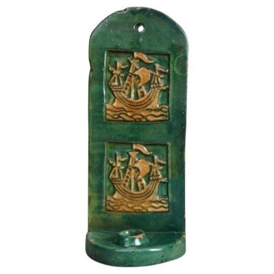 Antique Monmouth Pottery Slab Terra Cotta Candle Sconce c1910