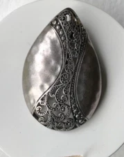 Vintage Silver Tone Filigree Hammered Metal Modernist Slide Pendant