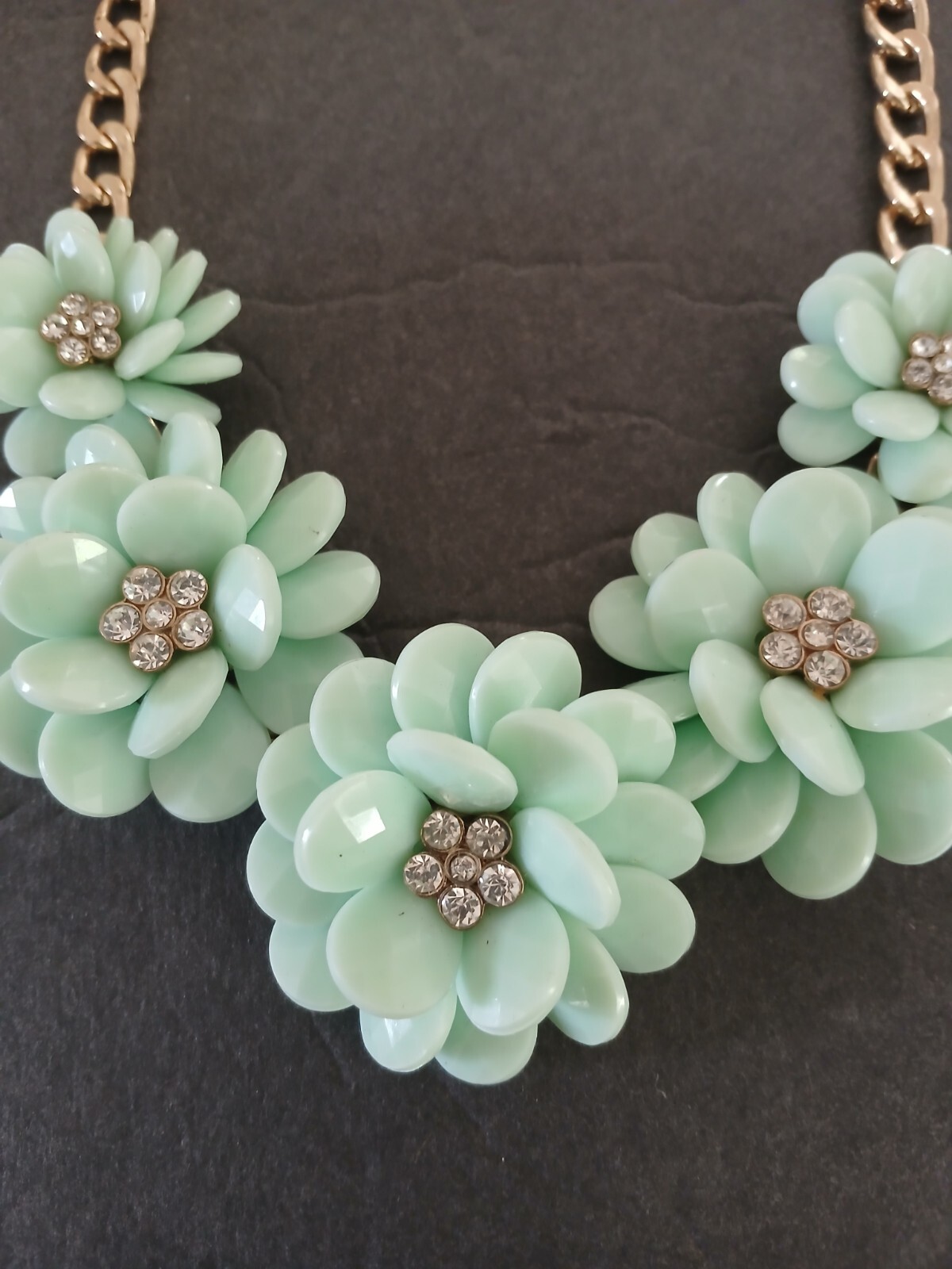 Mint Green Flower Cluster Statement Necklace With… - image 2