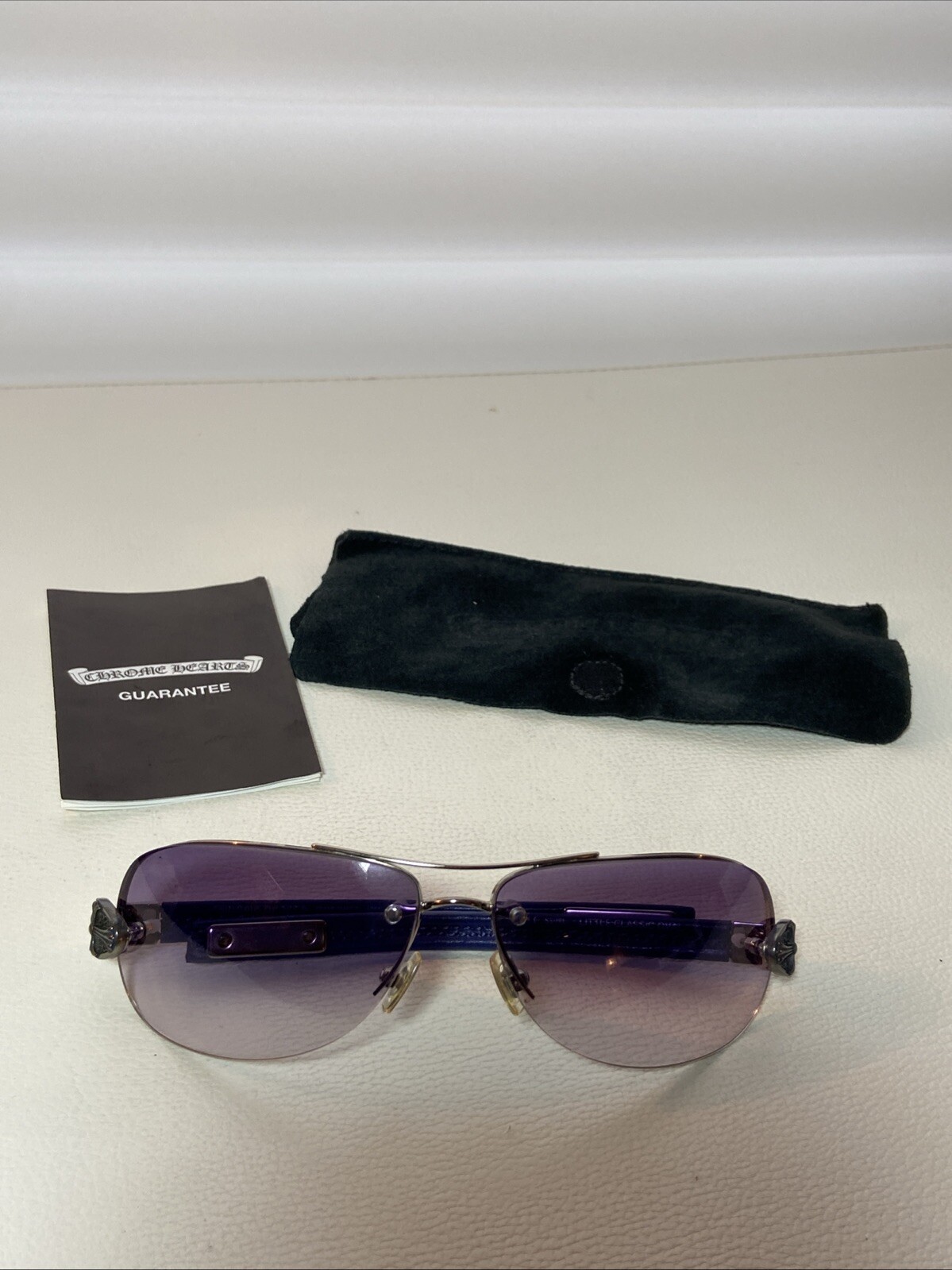 CHROME HEARTS LADIES CLASSIC OVAL SUNGLASSES - Blue LEATHER & Blue LENSES RARE! image 2