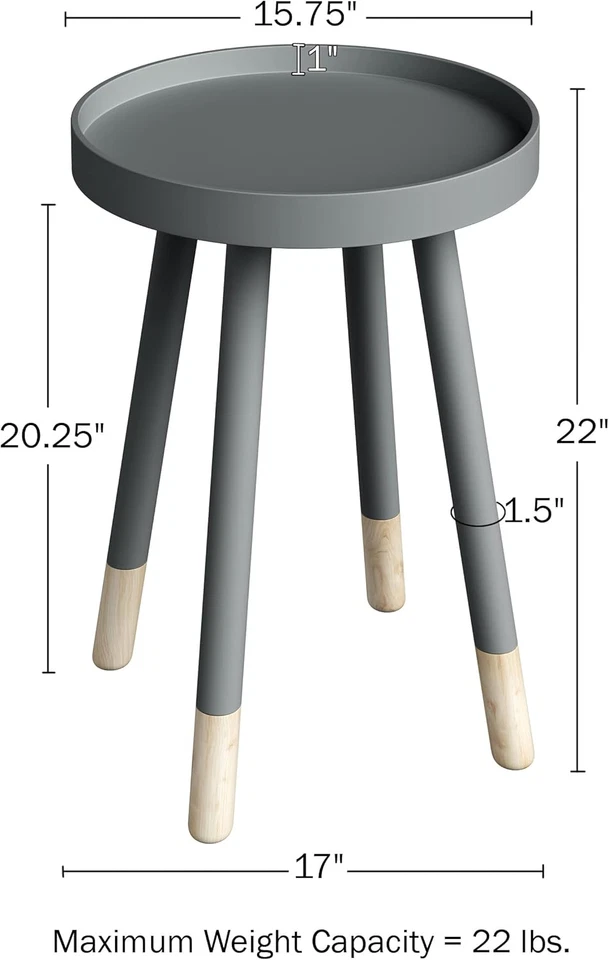 Round End Table - Wooden Mid-Century Modern Side Table with Tray Top and Two-Ton - Image 2 of 4