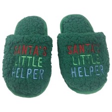 Toddler Boys  Girls Plush Green Sherpa Santa Helper Christmas Slippers