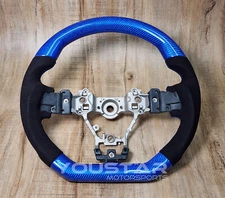 BLUE CARBON Alcantara Suede D-type Blue Stitch Steering Wheel for SUBARU WRX STI