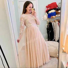 Needle & Thread Blush Pink Sequin Long Sleeve mesh Open Back Tulle Maxi Gown 6