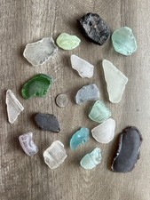 GENUINE SURF TUMBLED BEACH GLASS LAKE ERIE MED-LG 17 PCS DIY FROSTY JEWELRY MIX