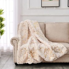 SOFT AND WARM FAUX FUR BLANKET THROW PLUSH 50"x60" FOR COUCH SOFA BEIGE