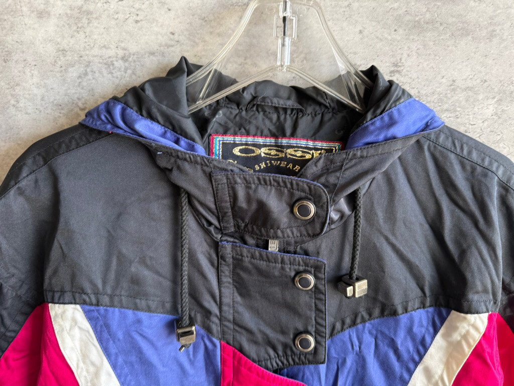 Vintage 1980s Ossi Ski Wear Blue Pink White Color Block Retro