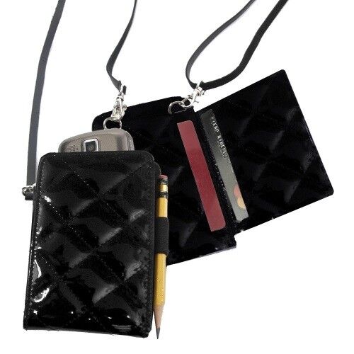 MIAMICA BLACK QUILTED PDA CELL PHONE CASE WALLET ID CARD IPHONE BLACKBERRY - Picture 1 of 4