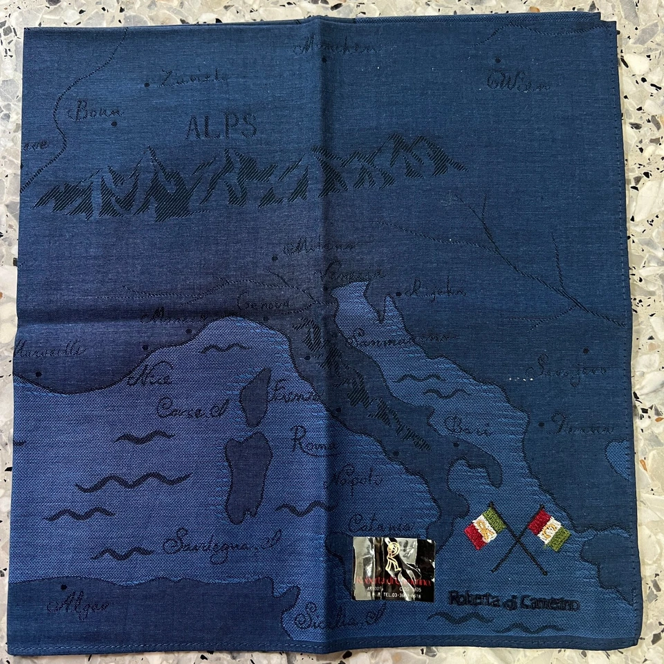 MAPA DE CAMINHADA MASCULINO AZUL LENÇO JAPÃO ALPES ALGODÃO CLÁSSICO VINTAGE BOLSO ARTE QUADRADO 18" #R2 - Imagem 2 de 4