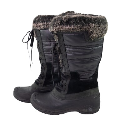 The North Face Shellista II Tall Insulated Boots Black Faux Fur Womens Size 7