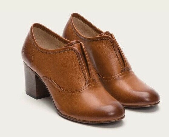 Frye Stella Slip Whiskey Brown Leather Ankle Bootie Heels Size 6.5