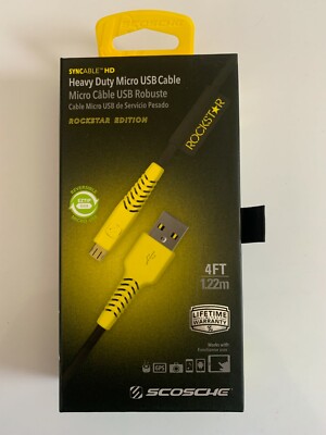 Scosche Rockstar Edition SyncAble HD Micro USB Cable Lifetime Warr EZ Tip