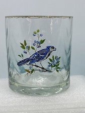 Blue jay MCM waterfall optic handblown signed barware glass Vintage