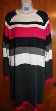 JH Misses' Large SWEATER DRESS (black/pink/white stripe w/ long sleeves) EUC