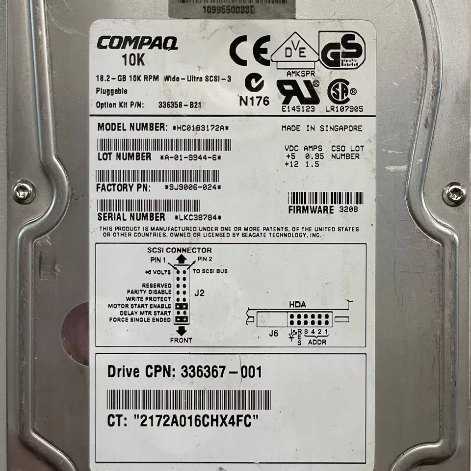 Compaq 18.2GB 3.5" Ultra SCSI-3 HDD 10K RPM 8MB Cache HC0183172A 9J9006-024 - Image 2 of 4