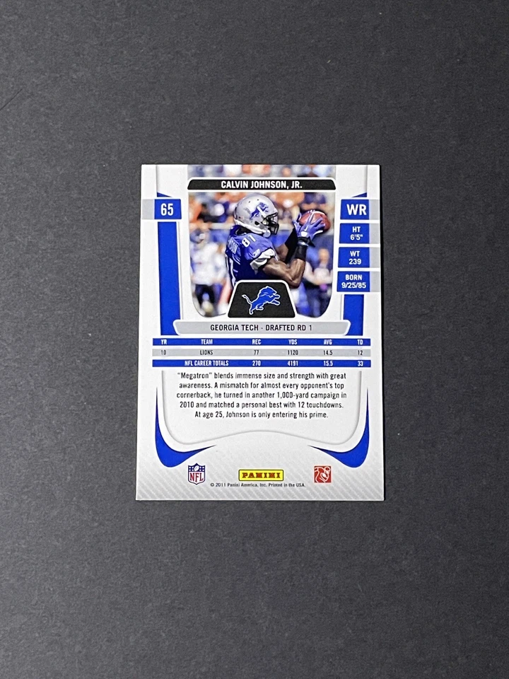 2011 Panini Prestige Calvin Johnson Card #65 - Detroit Lions (2) - Image 2 of 2
