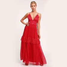  Lulus Dream About Me Pale Red Lace Maxi Dress Womens M