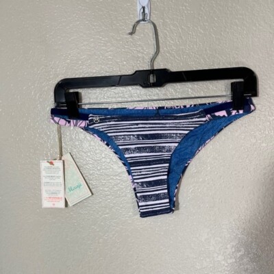 Maaji Swimwear Bikini Bottoms Small Swimsuit Reversible Jazz Band Blue NEW
