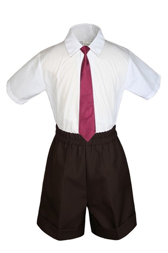 3pc Set Boy Baby Toddler Formal Party DARK BROWN Shorts Choose a Color Long Tie - Picture 19 of 26