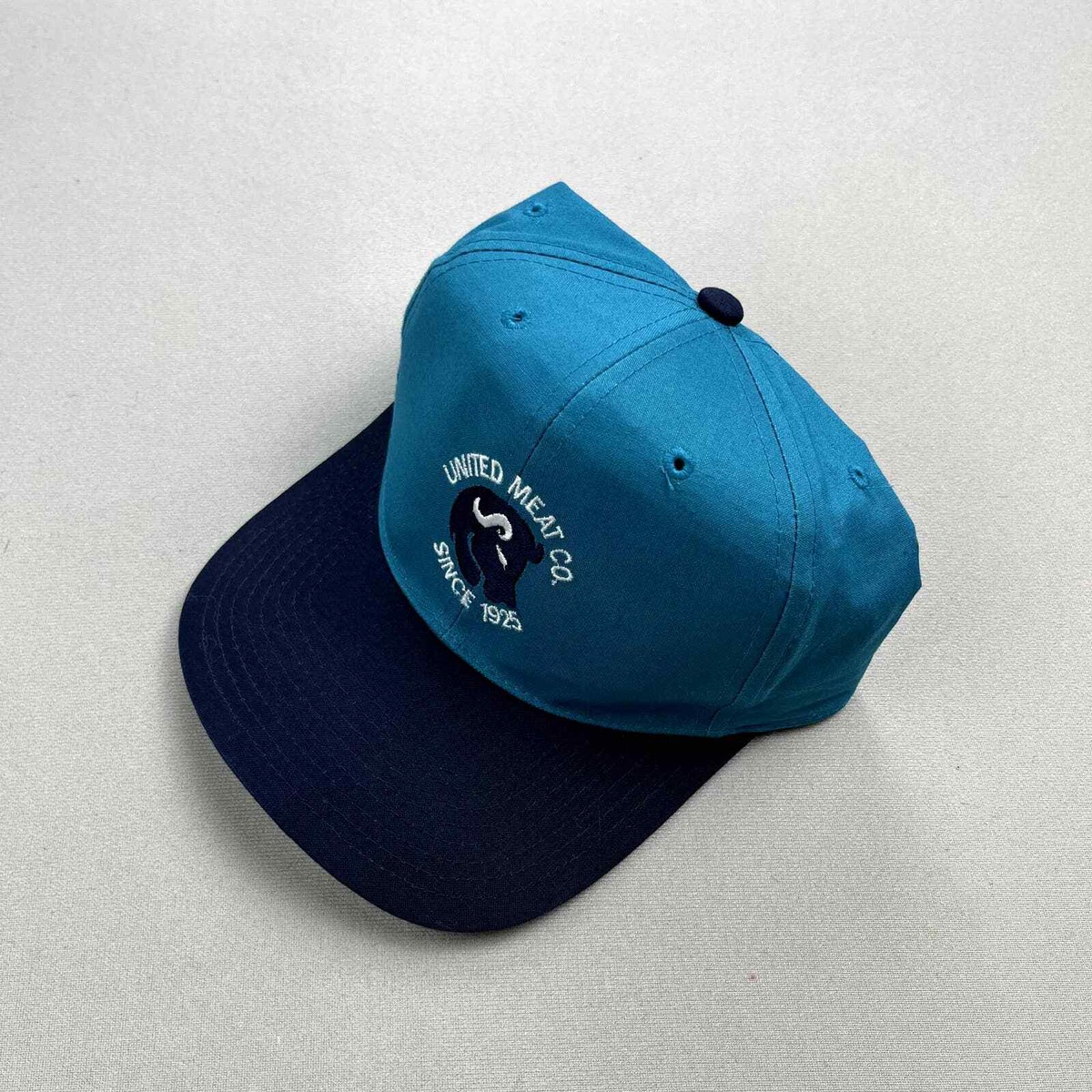 Vintage Bull Animal Hat Cap Snapback Blue Meat Company Butcher