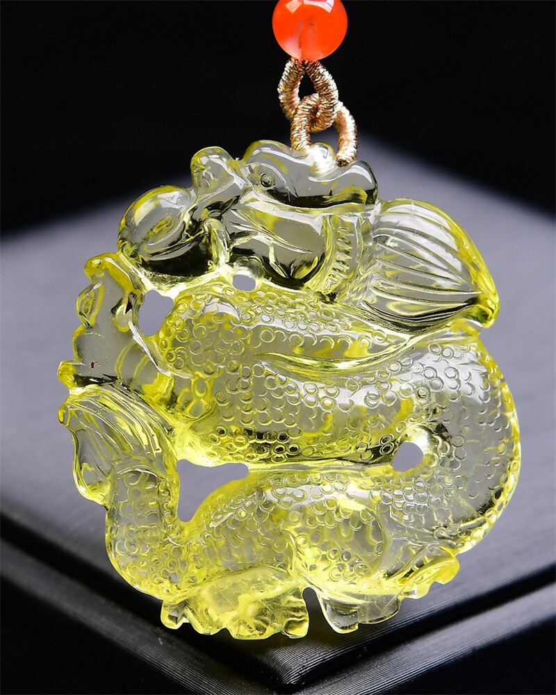 Natural Citrine Quartz Crystal Dragon Skull Pendant for Energy Healing