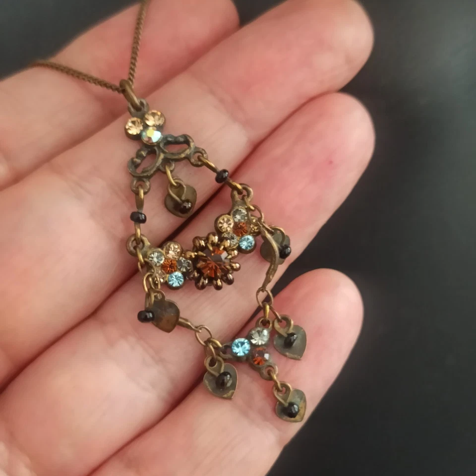 Collar Michal Negrin Romántico Corazón Cristal Araña Shabby Chic De Colección Firmado Foto 2 de 4