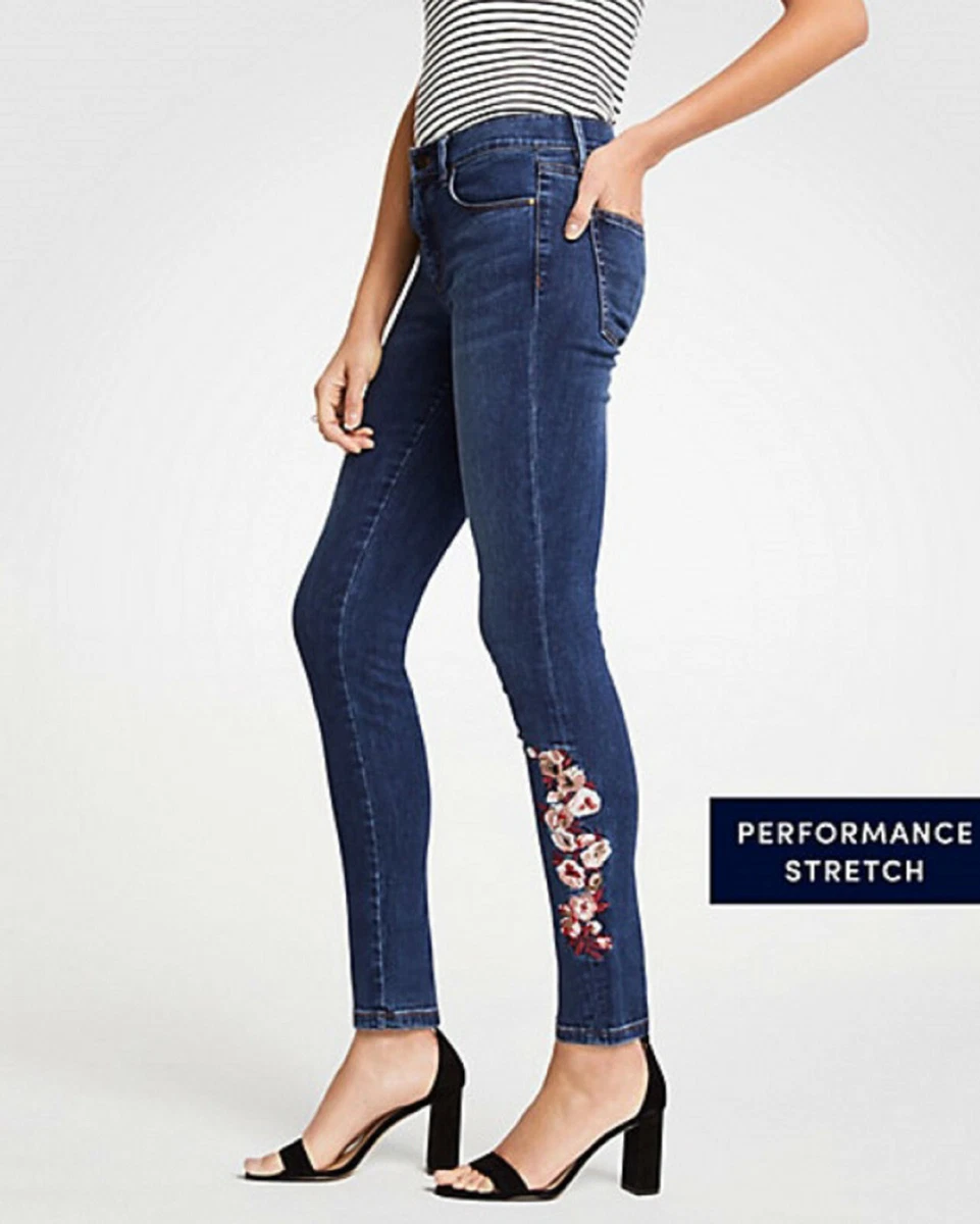 ANN TAYLOR Modern Embroidered Floral All Day Skinny Jeans Size 6