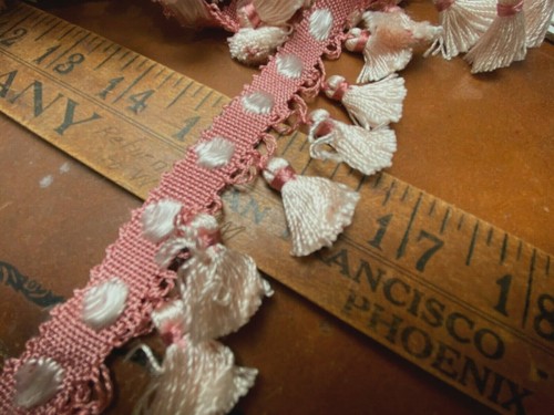 home decor 1.5" dots tassel trim rayon pink peach upholstery 1yd made in France - Picture 4 of 6
