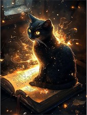 GEEHEIY Black Cat Diamond Art Kits for Adults, 5D Black Cat Diamond Painting Kit