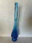 Vintage Valencia Fenton Colonial Blue Art Glass Swung Vase 16” Tall Pedestal