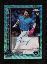 2025 Topps Chrome Rookie Aqua Wave Refractor /199 Javier Sanoja #RA-JSA Auto yf0