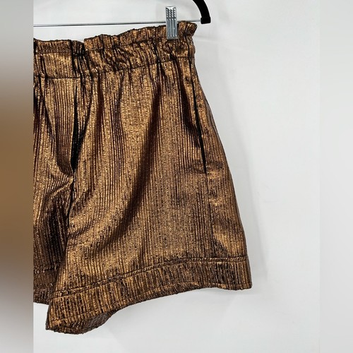 NUDE High Waist Shorts Foil Metallic Paperbag Boxer Style Pockets Gold Black 8 - Picture 3 of 9