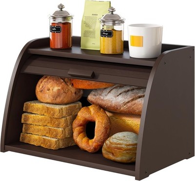 Brown Bread Box for Kitchen Countertop Wooden Bread Box Bamboo Wood Corner
