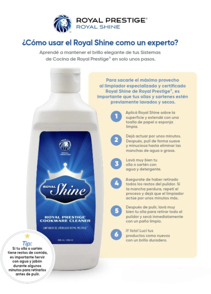 LIMPIADOR DE UTENSILIOS DE COCINA ROYAL SHINE DE ROYAL PRESTIGE 295 ml LIMPIADOR DE UTENSILIOS NUEVO Foto 4 de 4