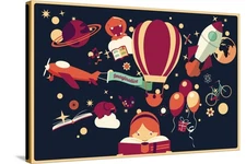 Stretched Canvas Print Imagination Concept - Girl Reading a Book with Air Bal...