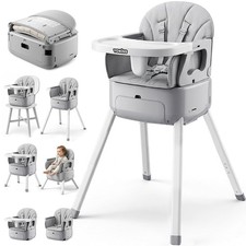 7-in-1 Convertible Baby High Chair Portable Adjustable Tray Gray Open Box
