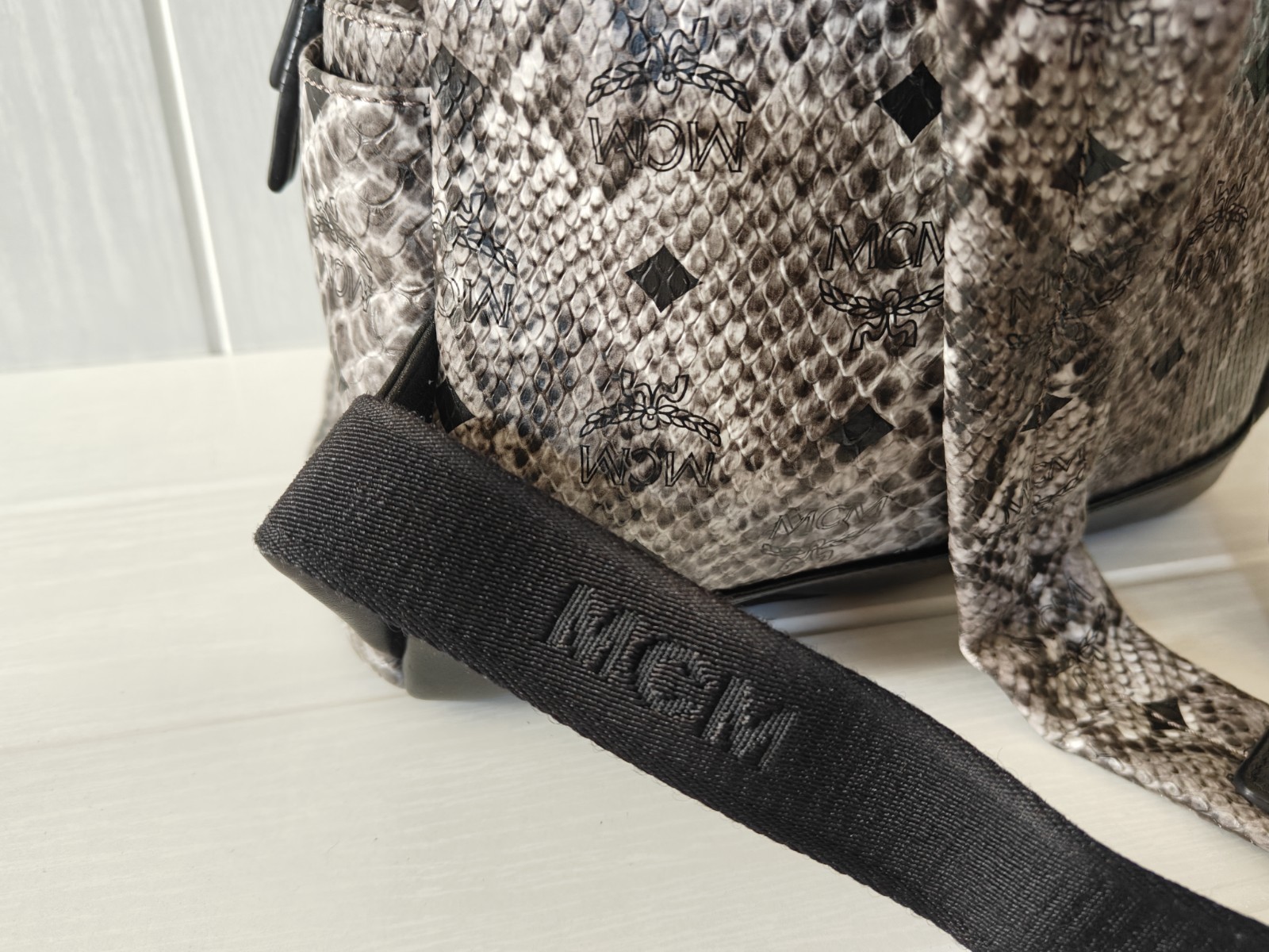 MCM Stark Gray Python Backpack Monogram Logo Bag … - image 11