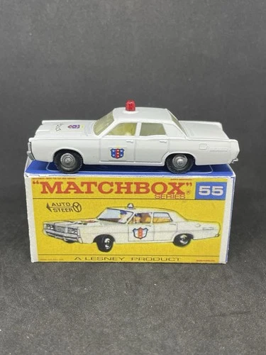 Vintage Lesney Matchbox 55 Mercury Red Dome Police Car Disc Wheels Repro Box.