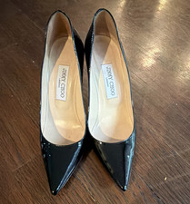 Jimmy Choo Black Patent Leather Pointed Toe Stiletto Pump Heels US 37.5