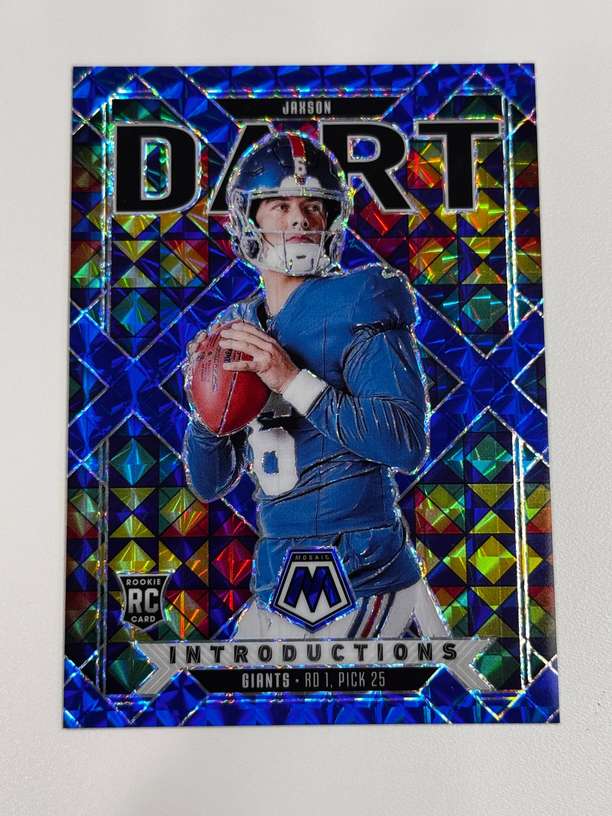 2025 Panini Mosaic Football Introductions Jaxson Dart #2 RC Rookie Blue #02/99
