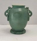Art Deco RumRill  Redwing Pottery Urn Dbl Ring Handle Vase Green Glaze 1930's