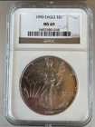 1990 American Silver Eagle $1 Dollar Coin One Troy Ounce 0.999 Fine NGC MS69