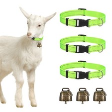 3-Pack Reflective Goat Collars with Bells, 13.8"-20.5" Polyester Green 