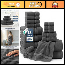 18-Pack Premium 100% Cotton Towel Set – Bath, Hand & Washcloths, Soft & Absorben
