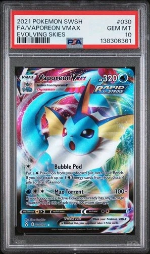 Vaporeon VMAX 030/203 SWSH07: Evolving Skies PSA 10