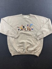 Vintage Warner Bros Sweatshirt Mens XL Gray Looney Tunes Embroidered 1998