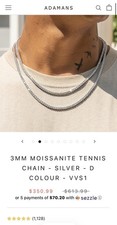 ADAMANS 3mm Moissanite Tennis Chain Silver D ...