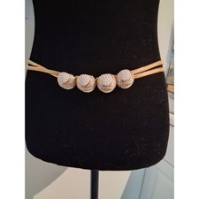 Judith Leiber Vintage Gold Double Snake Chain Belt Faux Pearl Crystal Baubles31"
