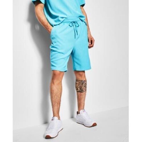 Royalty by Maluma Men'sTextured Ottoman Stripe Shorts - Shirt Scuba Blue-Small