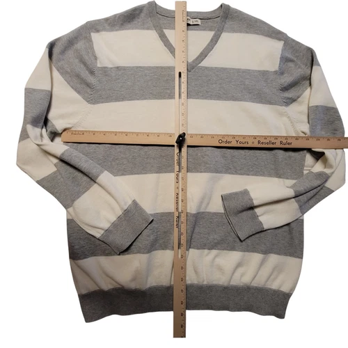 Old Navy Mens Striped Sweater XXL 100% Cotton Light Gray Cream Knit Long Sleeve - Picture 5 of 18